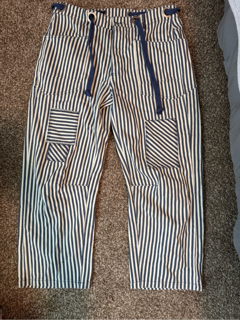 Striped Navy and White Casual Drawstring Pants